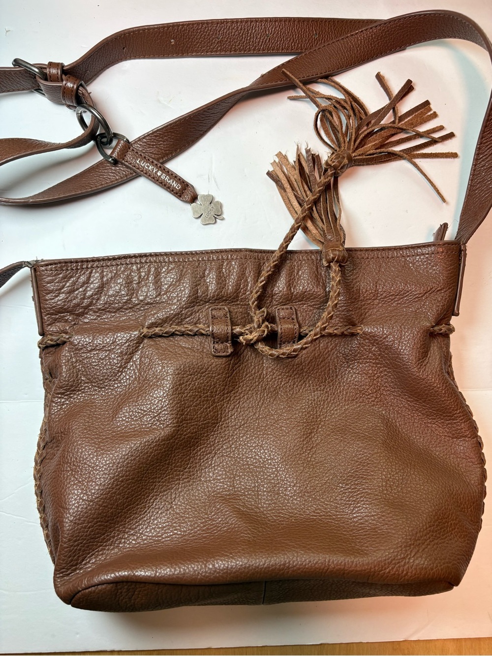 Lucky Brand Brown Leather Crossbody Bag Satchel Good Condition